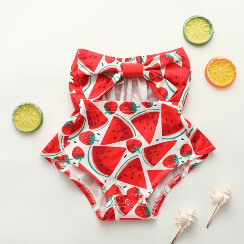 

Summer Baby Girls Cute Sleeveless Watermelon Print Off Shoulder Rompers Newborn One-Pieces1