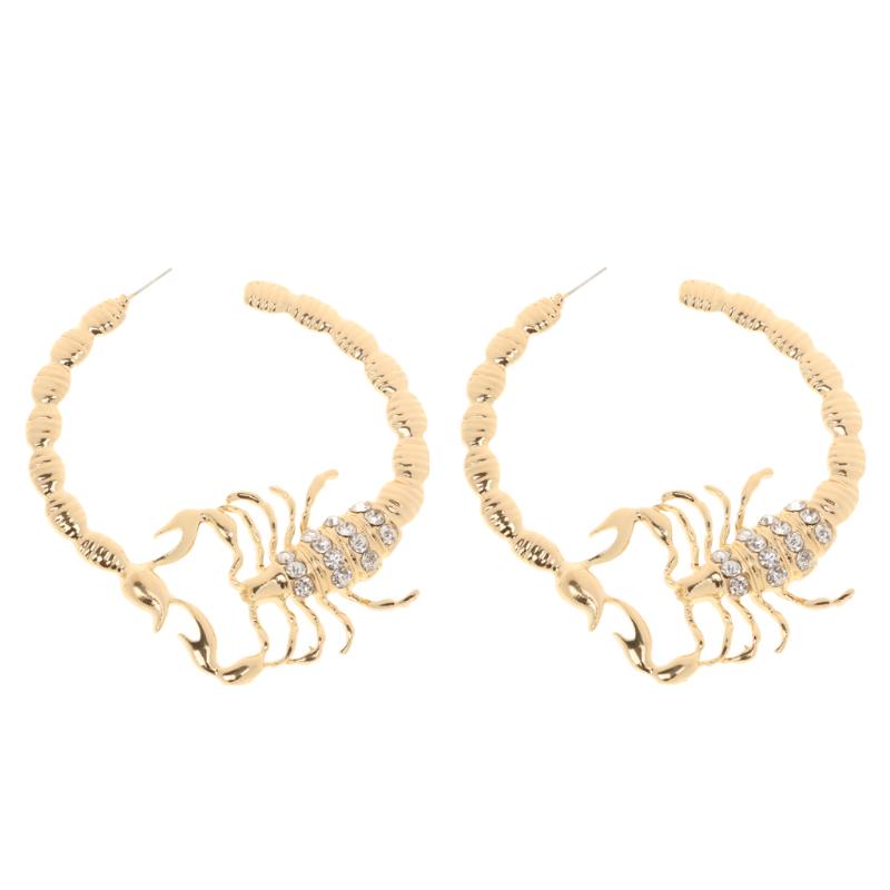 

Huggie Scorpion Stripe Crystal Bamboo Hoop Hip Hop Gold Circle Ear Earrings