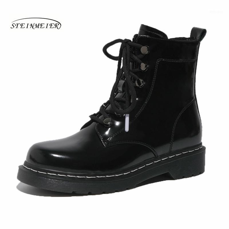

Women Winter Ankle Boots Genuine Leather Woman shoes 2020 Fashion Keep Warm Round Toe Lace-up Short Boots Ladies Steinmeier1, Black