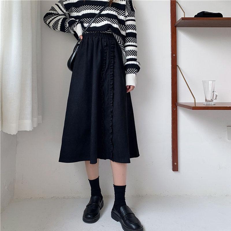 

New Design Woolen Skirt Spring for Women Plus Size Fashion Girls High Waist 2021 A-line Corduroy Maxi Skirts Black Red One Piece1