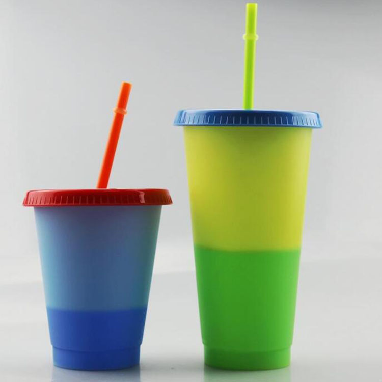 

PP 480ml 16oz Color Water And Cold Changing Cup Friendly 5pcs/box Changing Tumbler Eco Plastic Fashion Cup Mug With Lid Drinking Straw Qama