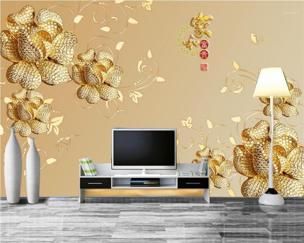 

mural Custom wallpaper large 3d murals painter and rich masonry flower living room TV background wallpaper papel de parede 3d1, As pic