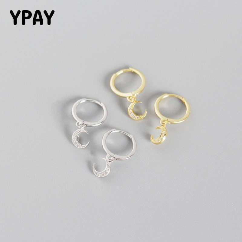 

YPAY 100% Pure 925 Sterling Silver Hoop Earrings INS Exquisite Moon Pendant Earring for Women Jewelry Christmas Gifts YME564