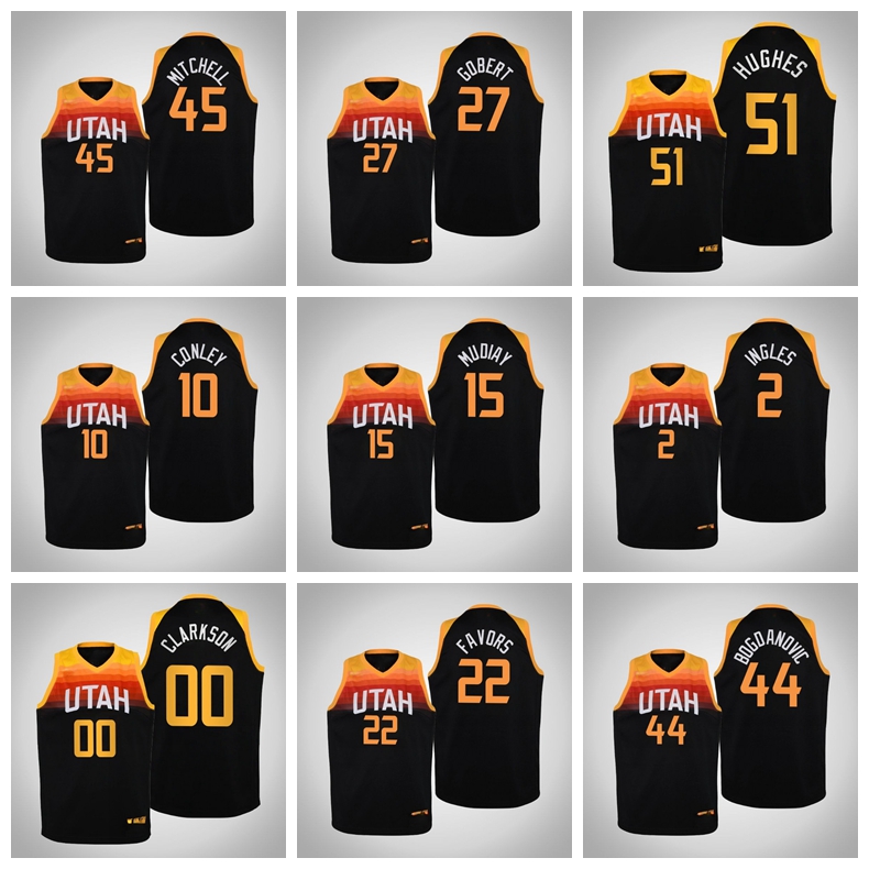 

Men Utah Jazz Donovan Mitchell Mike Conley Rudy Gobert Any player hot pressing custom basketball jersey, Black;red