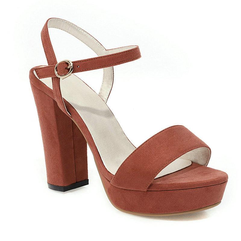

Women Ankle Strap Summer Sandals Fashion Buckle Shoes Ladies Platform Square Heel Party Shoes Red Pink Beige