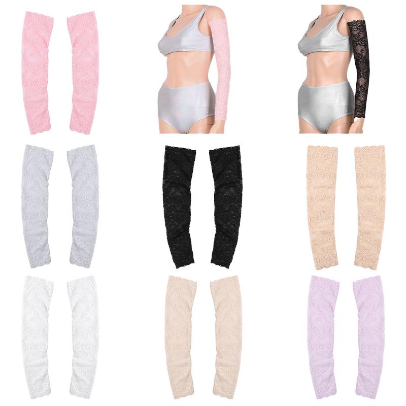 

1 Pair Fashion Summer Elegant Womens Half Finger Lace Floral Fingerless Long Gloves Arm Sleeves for UV Protection Sun Protection