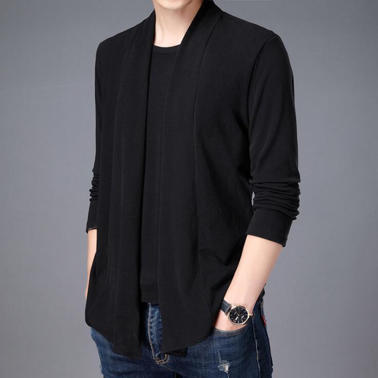 

2020 autumn solid color all-match casual fake two-piece jacket long-sleeved men's pullover sweater, Black
