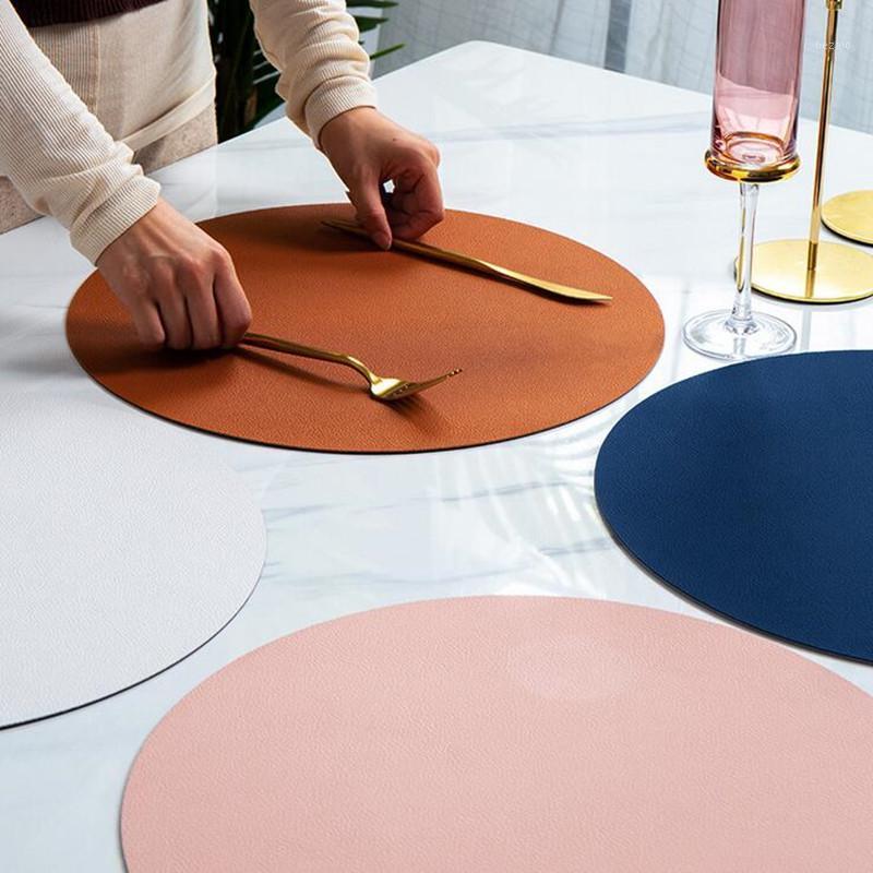 

38*38cm PU Leather Placemat Double Color Dining Table Mat Round Waterproof Heat-insulated Pad Home Desktop Decoration 1pc1