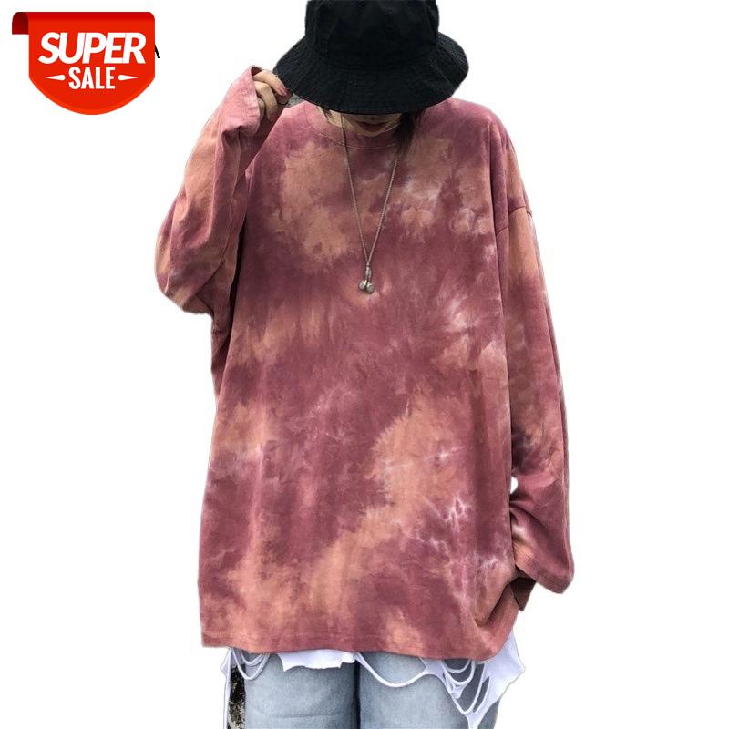 

Tie-dye Print Women T-shirts Oversized Tshirt Ladies Tops O-neck Long Sleeve Female T Shirt Casual Tee Shirts Basic Woman Tshirt #1W38, White