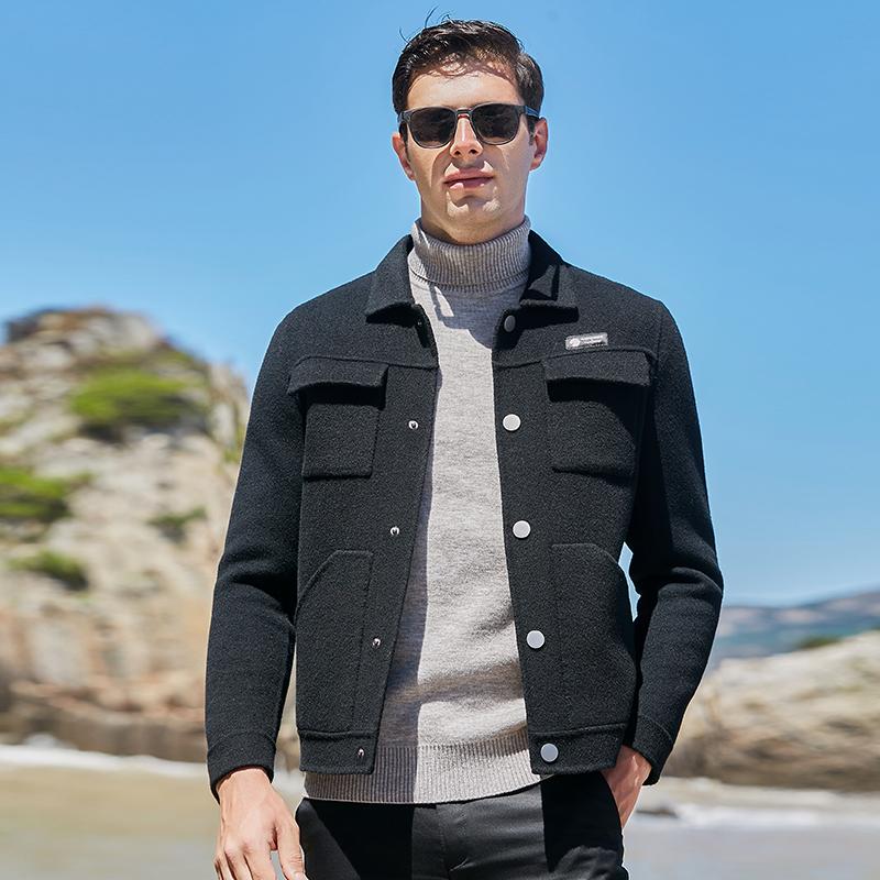 

Double-sided Ni coat men's short Korean version of 100% wool woolen cloth trend thickening winter coat, Beige
