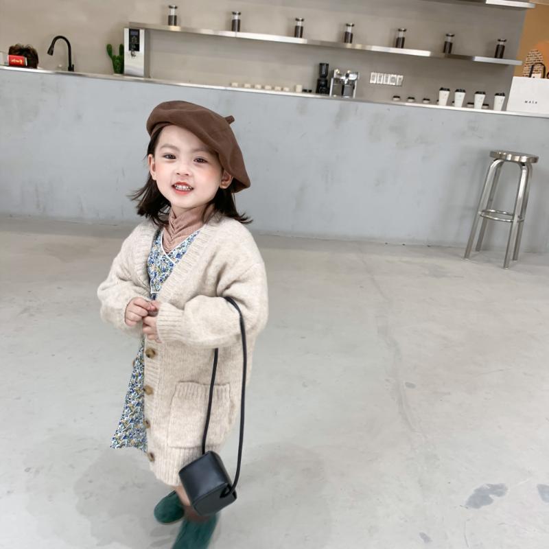 

fairy girl knitting jacket long girls winter coat korea toddler girl clothes solid children clothes Retro outfits vetement fille, Khaki