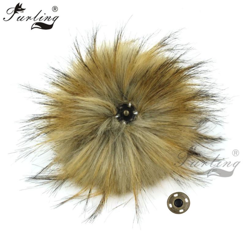 

Furling 1PC Fluffy 15CM Faux Raccoon Fur Pompoms Ball with Press Button Hat Accessories Press Stud Ball for Beanie Caps, Natural