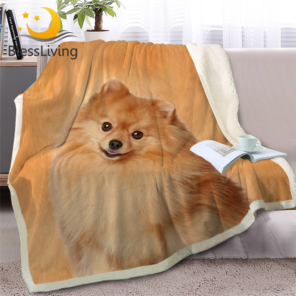 

BlessLiving Pomeranian Throw Blanket 3D Printed Sherpa Fleece Bed Blanket Animal Dog Plush Bedspread Brown Bedding 150x200cm 201109