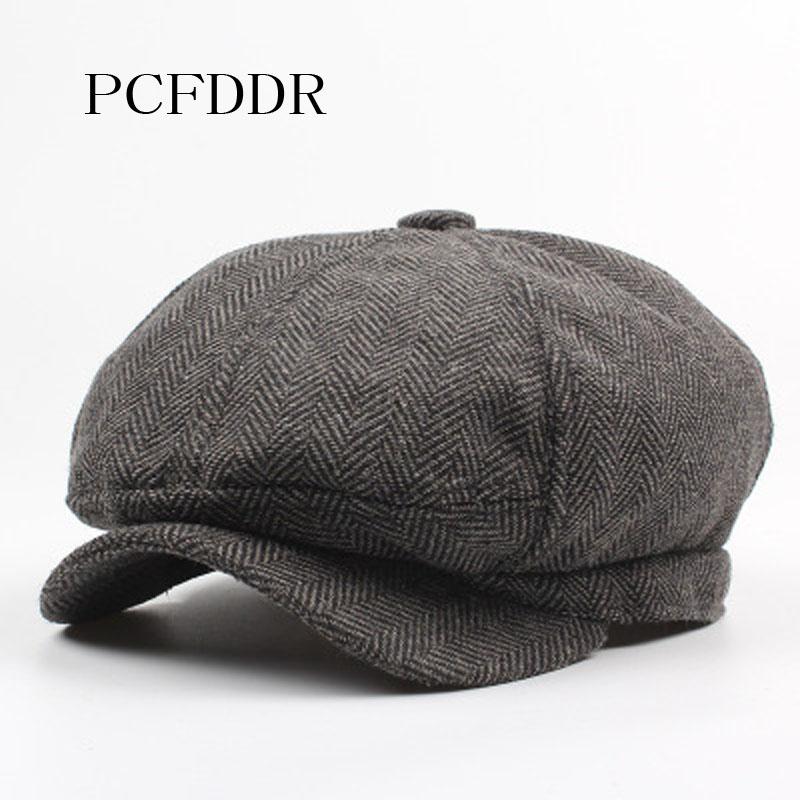 

PCFDDR brand new quality plaid wool beret hats for men bonnets autumn father newsboy hat, White