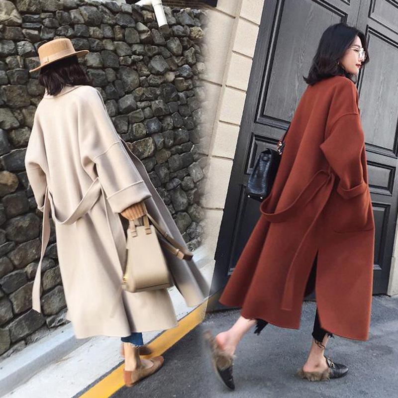 

Bottle Long wool coat women' double faced woolen coat temperament woolen slim and loose, Camel