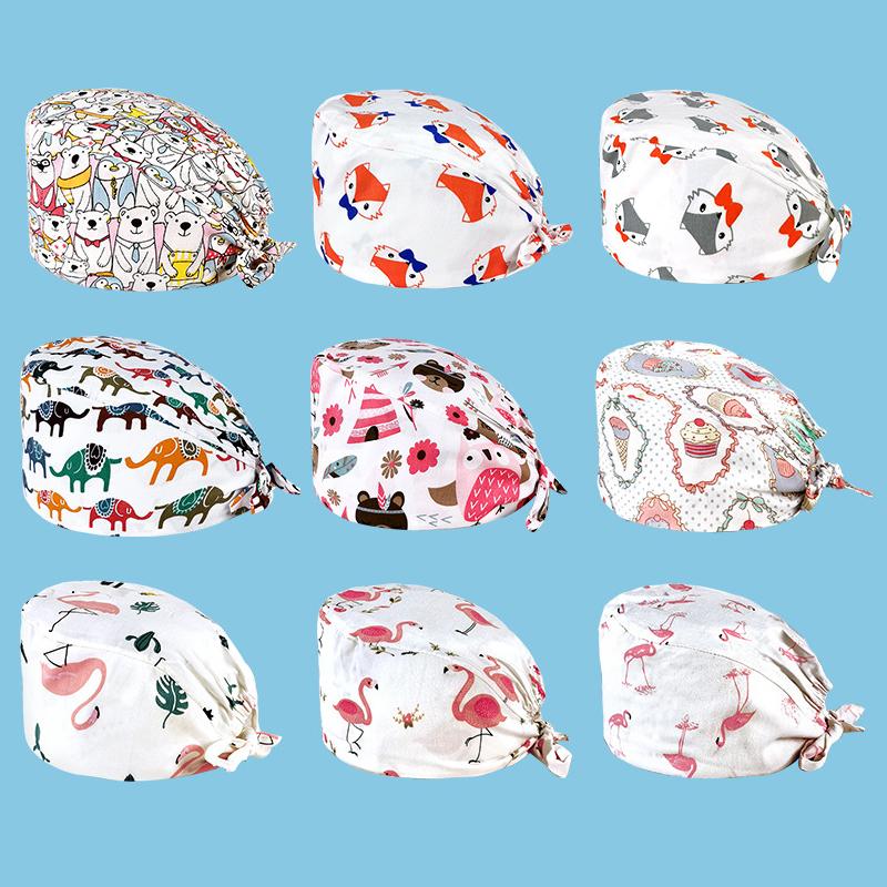 

1pcs Scrub Hat Sanitary Cap With Sweatband Cartoon Flamingo Printing Nursing Caps Beauty Salon Scrub Cap, 01