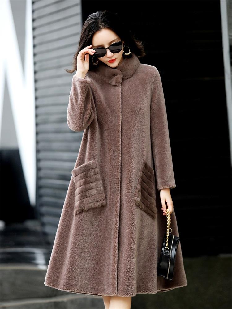 

Collar Jacket Mink Real Wool Jackets for Women2020 Oversized Women' Fur Coats Sheep Shearing Coat Casaco De Pele Zjt648, Black