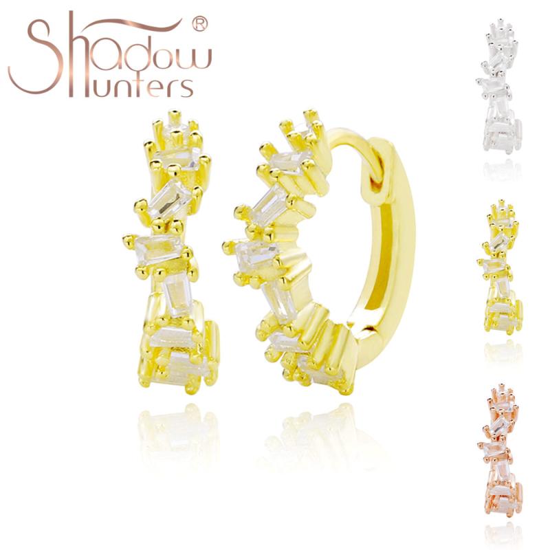 

SHADOWHUNTERS Real 925 Sterling Silver Irregular Clear Crystal Huggies Hoop Earrings Tiny Piercing Femme Summer Collection Gift