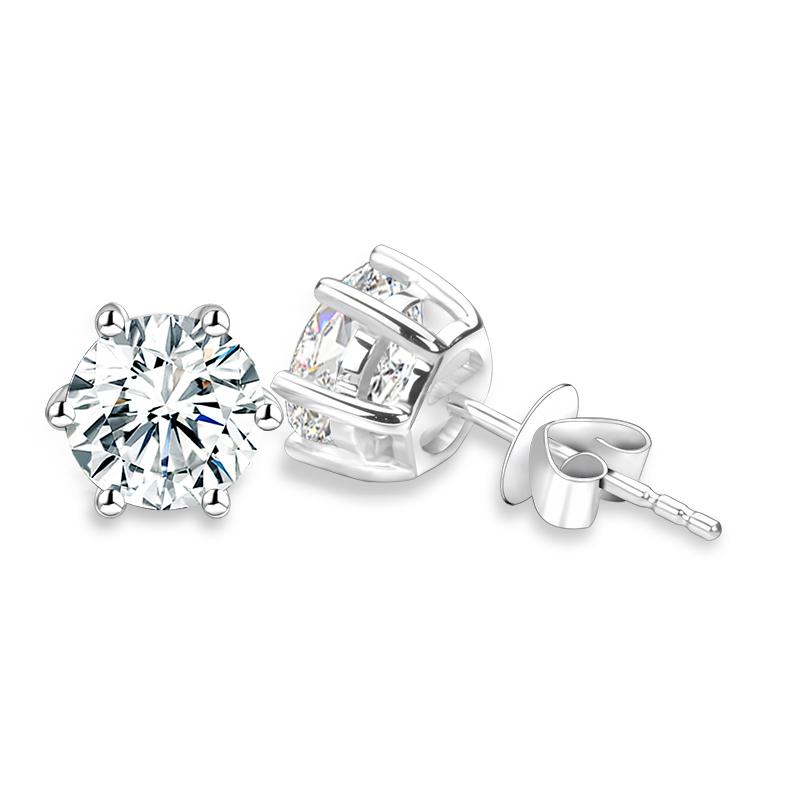 

925 Silver Classic six 0.5 carat 1ct Round Brilliant Cut Moissanites Diamond Stud Earrings for Women Jewelry