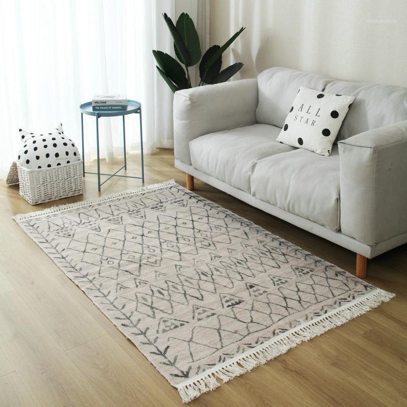 

Retro Morocco Hand Woven Cotton Carpet and Rugs for Home Living Room American Turkey Bedside Rug Bedroom Carpet Floor Mat Home1