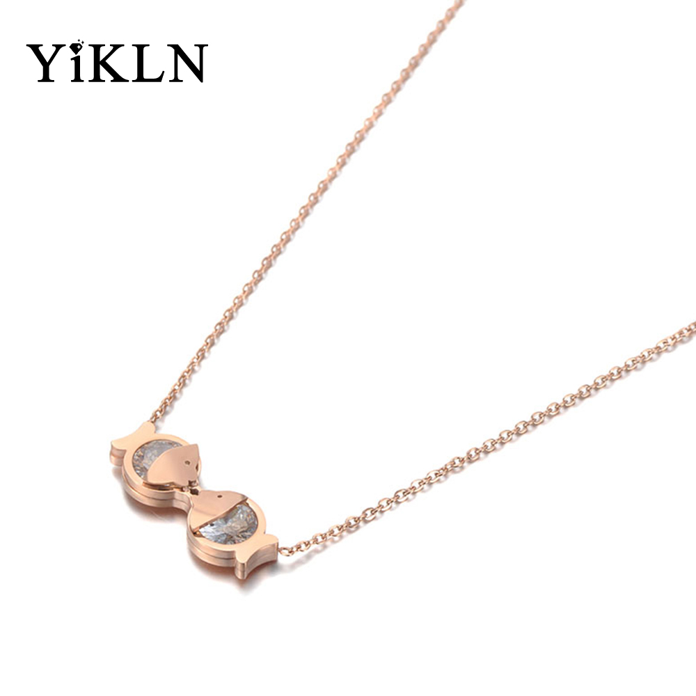 

YiKLN Fashion Stainless Steel CZ Crystal Double Fish Charm Necklace Jewelry Lovely Pendant Chain Necklace For Women YN19114