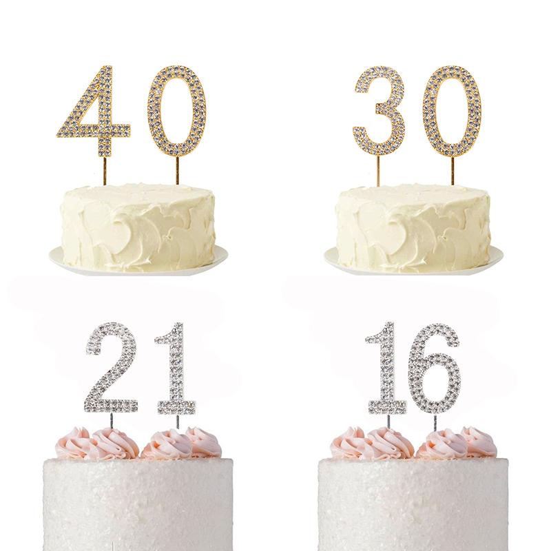 

Gold Silver 0 1 2 3 4 5 6 7 8 9 Number Toppers Sparkly Crystal Rhinestone Diamond Topper for Birthday Party Cake Topper Supplies