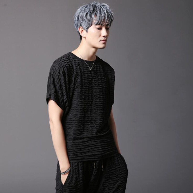 

2021 Will See Hip-hop Men in Short Sleeves T-shirt Elastic Design Large Dimensions Tee Shirts Attire of the Stage Disco Singer's Z3vz, Black