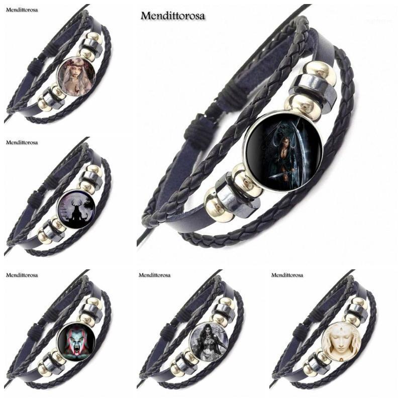 

EJ Glaze Vintage Jewelry With Plated Glass Cabochon Black Leather Bracelet Bangle For Women Handmade Girls Pagan Vampire1