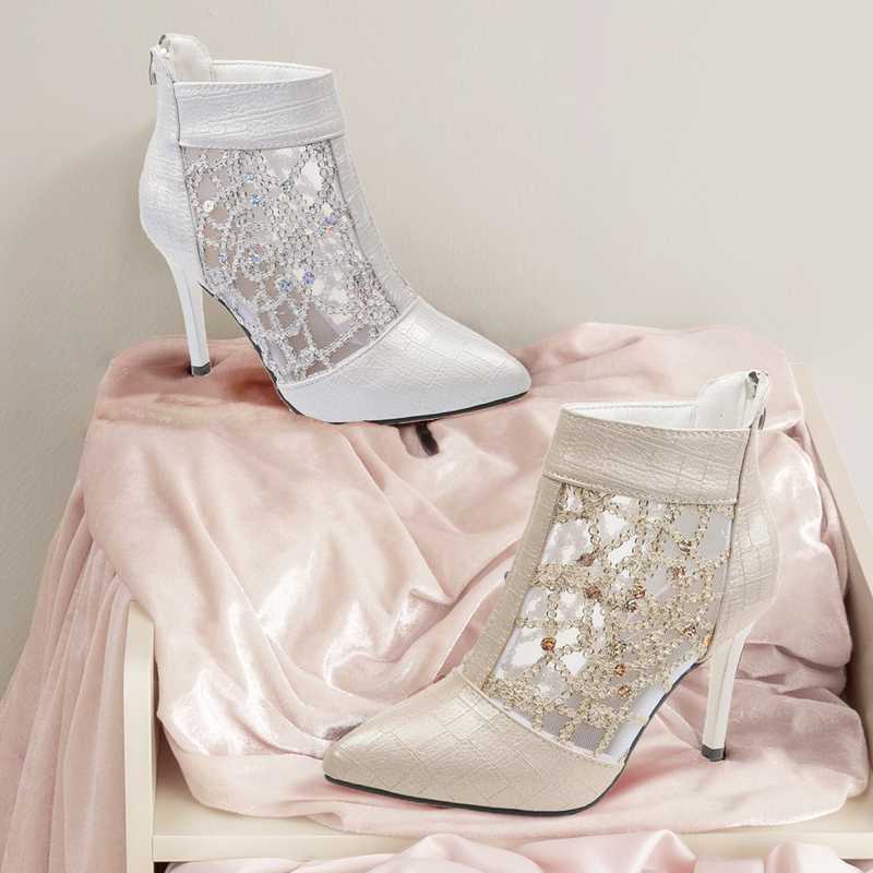 

2020 summer new breathable mesh high heels women high heels pointed heel boots women's shoes comfortable women's work shoes, Gold