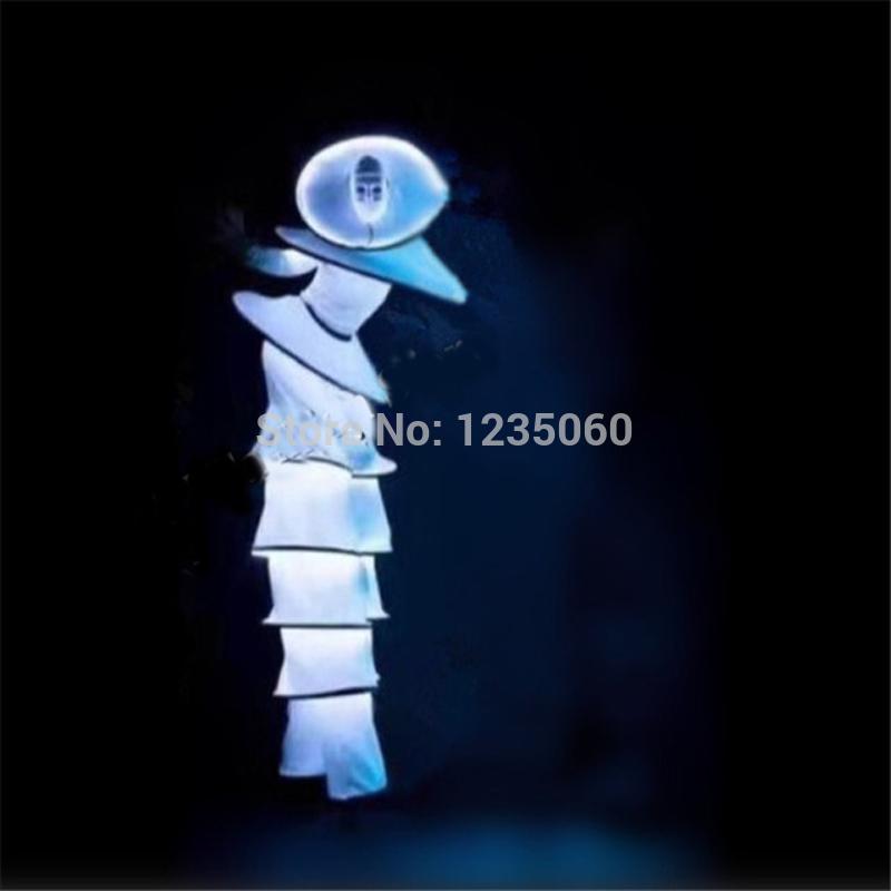 

Ballroom Dance Led Costumes Robot Stilt Suit White Luminous Light Clown Stage Wears Catwalk Performance Clothes Bar Led O