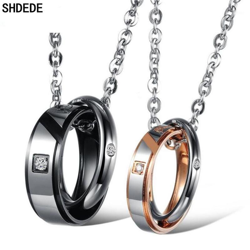 

SHDEDE 316l Stainless Steel Couple Necklace Pendants For Women Men Lovers Cocktail Party Fashion Jewelry Cubic Zirconia +O8671