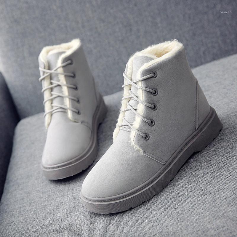 

Women Boots Winter Fashion Flock Leather Women Snow Boots Warm Plush Lace-Up Ankle1, Black women boots