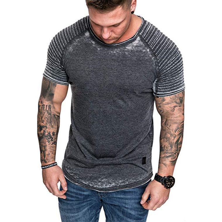 

2021 Brand New Summer Men's Casual Wrinkle Pure Color for Male Casual Fashion Short-sleeved Tops kg-335, Dark gray