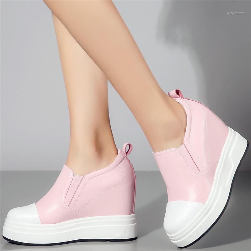 

US3-US9 Casual Shoes Women Genuine Leather Wedges High Heel Ankle Boots Female Round Toe Fashion Sneakers Platform Pumps Shoes1, Black