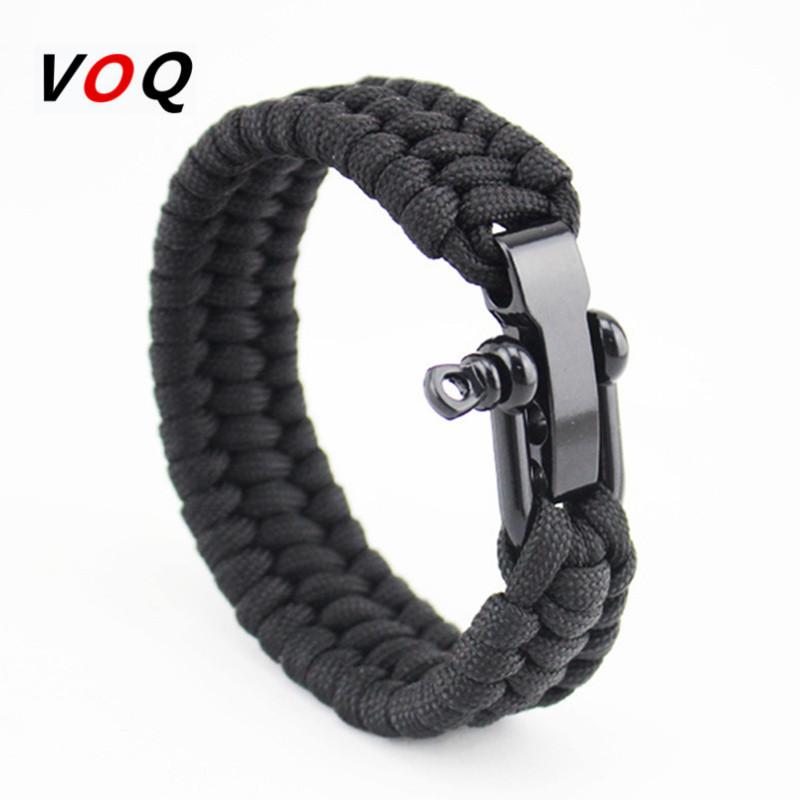 

Outdoor Camping Paracord Bracelet Survival Emergency Braided Rope Bracelet Men Black Stainless Steel Adjustable Buckle Pulseras