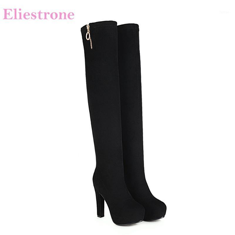 

2020 Winter New Comfortable Black Women Over The Knee High Motorcycle Boots Super High Heels Lady Nude Shoes Plus Big Size 10 431