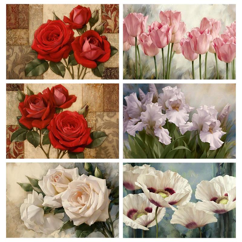 

5D DIY Diamond Painting Flower Mosaic Art Needlework Pink Tulip Red Rose Picture Rhinestone Cross Stitch Diamond Embroidery