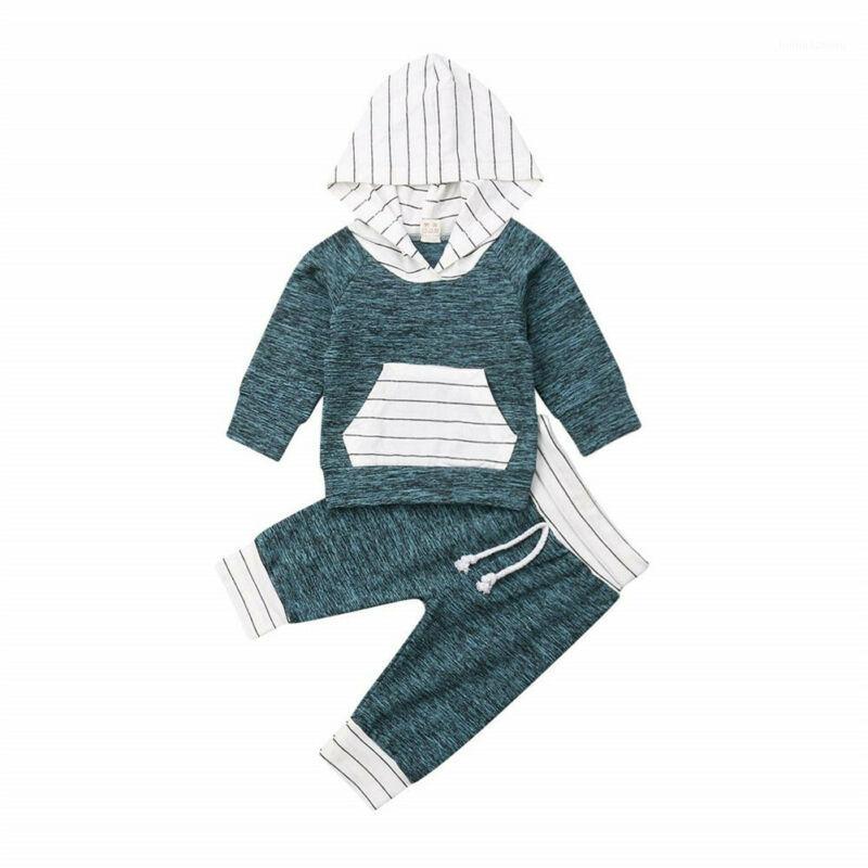 

Toddler Kid Baby Boy Clothes 2Pcs Long Sleeve Hoodie Top Pants Fashion Outdoor Stripe Outfit1, Blue