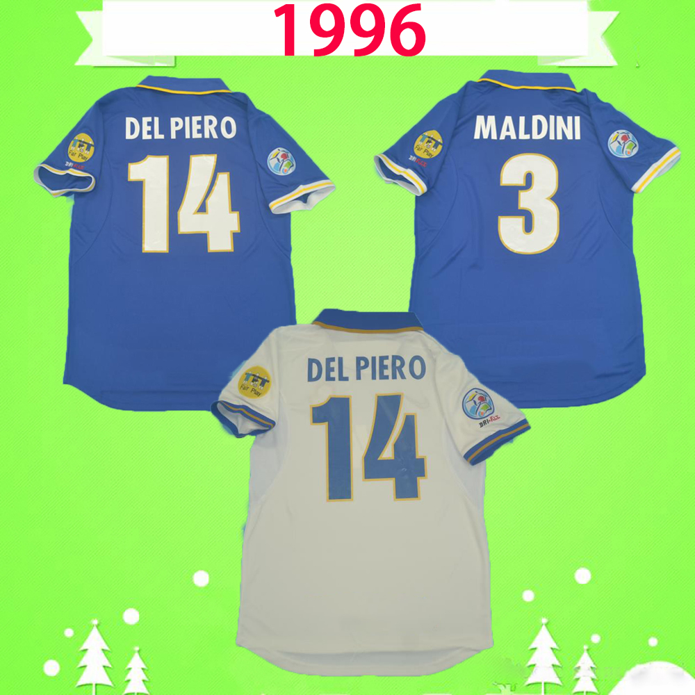 

1996 1998 Retro Italy soccer jerseys 96 98 MALDINI DEL PIERO BAGGIO ZOLA football shirts classic Maglia da calcio RAVANELLI vintage Maillot, 96/98 with ads patches