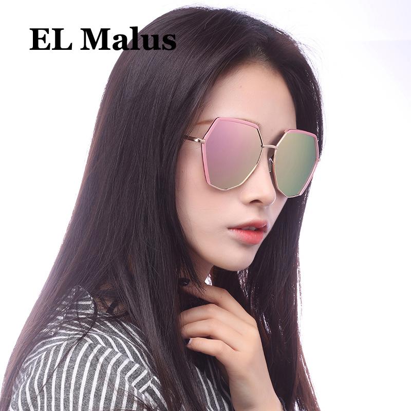 

EL Malus]Big Square Frame Sunglasses with Metal Women Silver Lens Mirror Black Pink Shades Sexy Ladies Oversized Sun Glasses