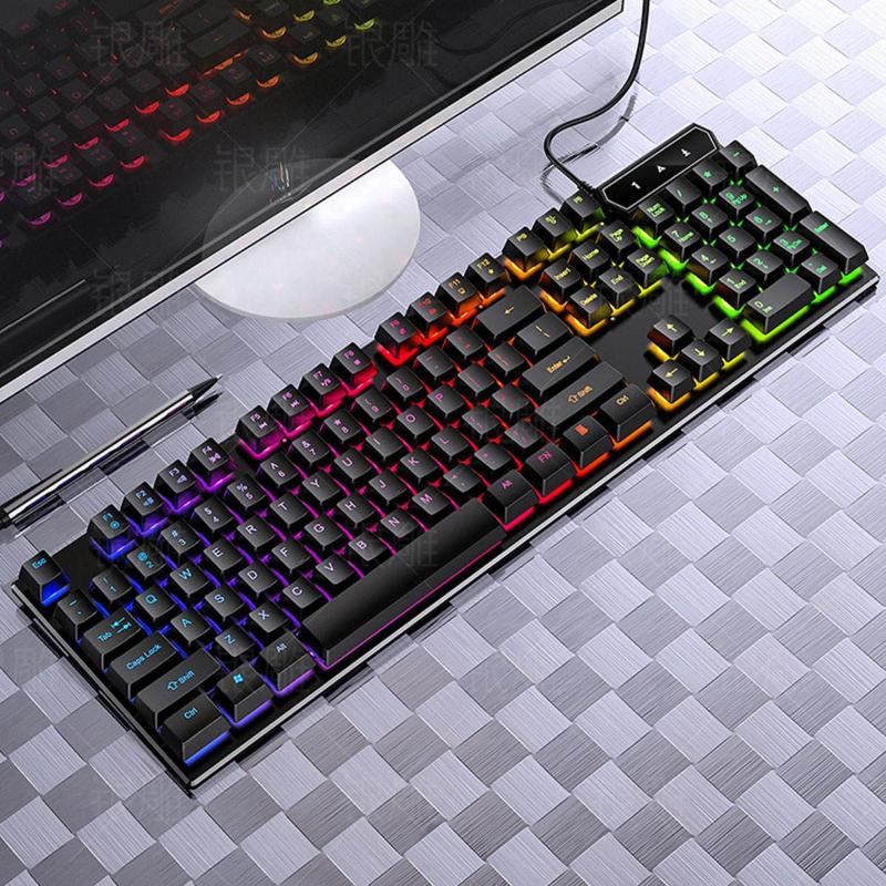 

RGB Backlit Desktop Gaming Keyboards Mouse Set USB Wired Mechanical Feel Keyboard Mouse Combo for PC Laptop Gamer Pad Gift