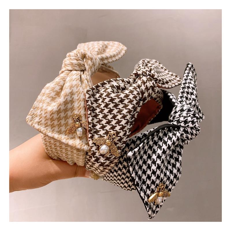 

Houndstooth Bees Double Large Bow Jewelry Hairbands For Women Hair Accessories For Girls Hair Band Bows Hairband Headband