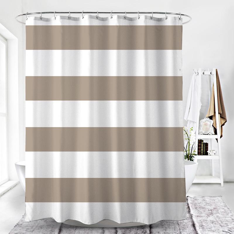 

DUNXDECO Shower Curtain Bathroom Waterproof Cortinas Modern Classical Big Stripe Brown White Print Polyester Fabric Ridea1