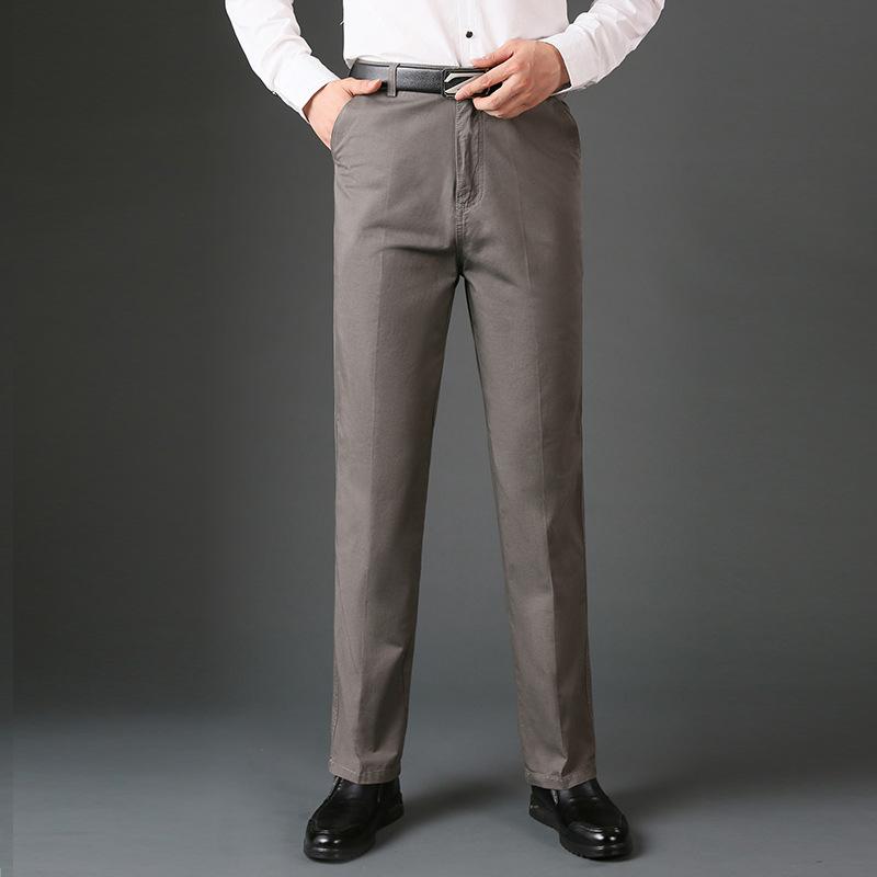 

Business Men Casual Pants Pure Color Comfortable Long Trousers Spring Autumn Male High Waist Cotton Straight Pantalones Hombre, Black