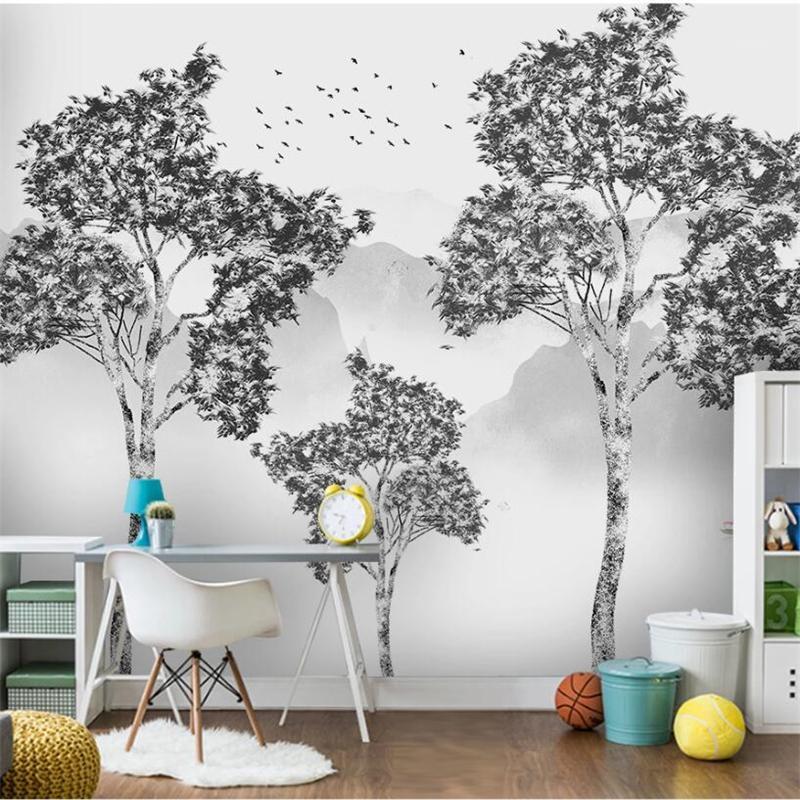 

papel de parede Nordic hand-painted forest landscape TV sofa fashion home wall custom large environmental wallpaper1, As pic