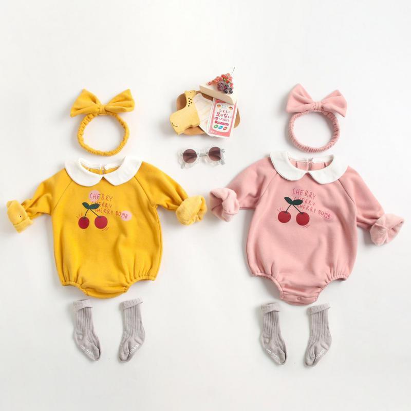 

2021 New Winter Girls Cherry Print Jumpsuits Newborn Plus Veet Warm Baby Girl Bodysuit Overalls Clothes 0-3 Years Ew8k, Brw2079pink