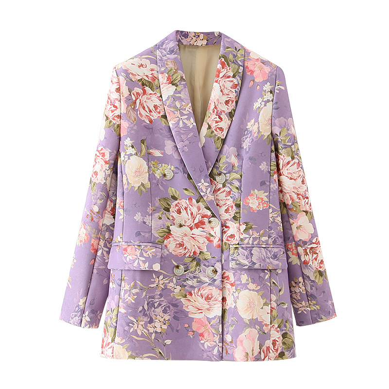

2021 New Elegant Chrysanthemums Purple Blazer Fashion Ladies Casual Female Pocket Jackets Skinny Suits PNU4