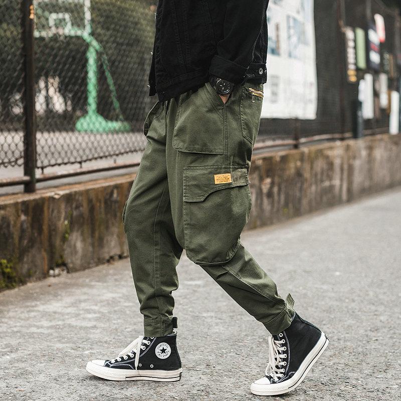 

Nice Spring Streetwear Jogger Pants Men Solid Multi-pocket Cargo Pants Cotton Casual Mens Harem, Black