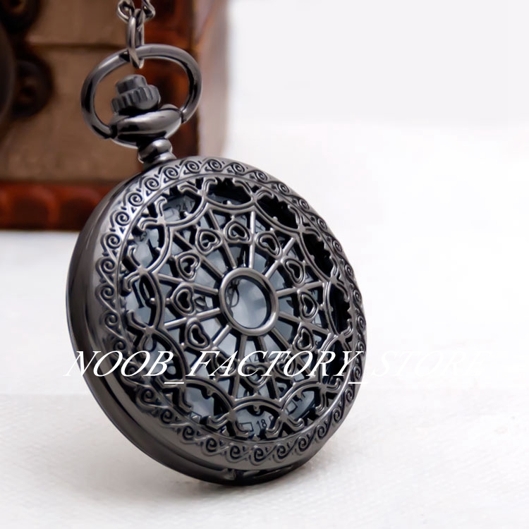 

Large lead black spider web new fashion pocket watch necklace vintage jewelry wholesale black carved sweater chain fashion watch, 10 pcs