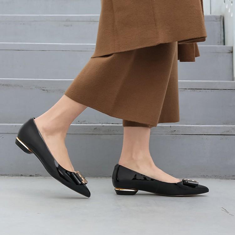 

Oversized 11 12 ladies high heels women shoes woman pumps Pure-color pointed metal buckled shallow thick-heeled single shoes, Black